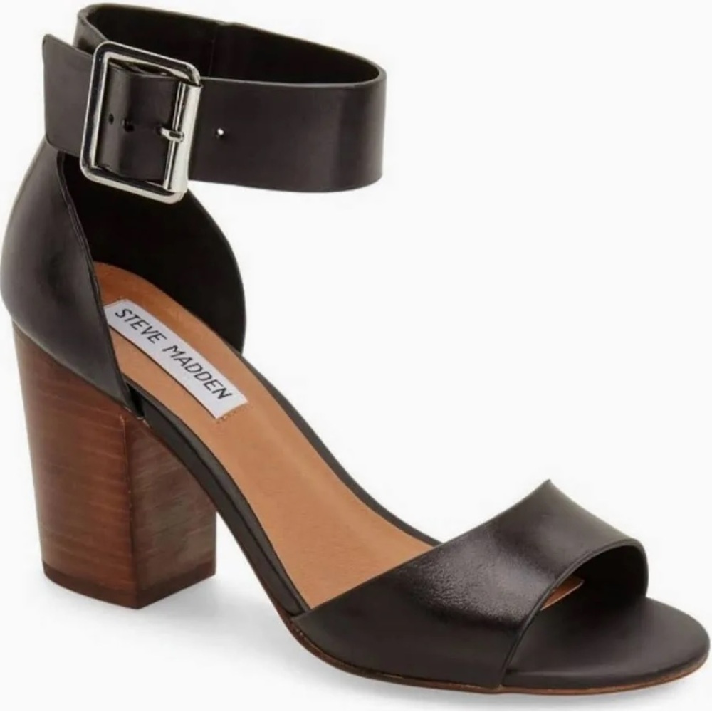 Steve Madden Black and Brown Ankle Strap Heels